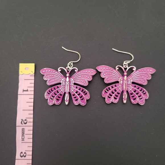 Lucky Brand Purple Butterfly Dangle Earrings Womens Fashion Jewelry Rare - Picture 6 of 10